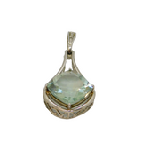 Sterling Silver Cushion Cut Blue Topaz & Diamond Cutwork Pendant Modern c1990s