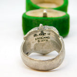 Pewter Dragons Head Brown Glass Set Statement Ring Vintage c2000 Size U
