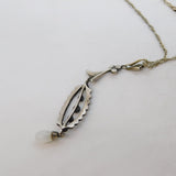 Victorian Sterling Silver Floral Paste Set Drop Pendant Necklace Antique c1890