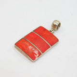 Sterling Silver Red Jasper & Silver Stripes Oblong Charm Pendant Modern c1990s