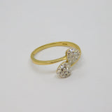 Gold On Sterling Silver Clay & Crystal Hearts Dress Ring Vintage c2000 Size P
