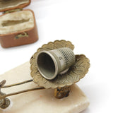 Victorian Gilt Metal & Marble Goat Cart Novelty Thimble Holder c1890 Antique