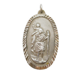 Sterling Silver Large Oval St Christopher Pendant Vintage London