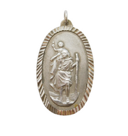 Sterling Silver Large Oval St Christopher Pendant Vintage London