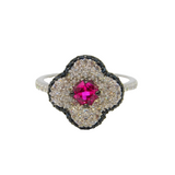 Sterling Silver Synthetic Ruby & Spinel Flower Ring Modern c1990 Size L 1/2