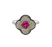 Sterling Silver Synthetic Ruby & Spinel Flower Ring Modern c1990 Size L 1/2