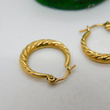 9ct Yellow Gold Rope Twist Hoop Hook Earrings Vintage 1970