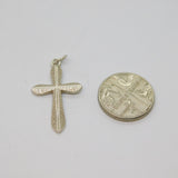 Sterling Silver Brushed Textured Cross Charm Pendant Vintage c1970