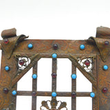 19th Century Austro-Hungarian Bronze & Cabochion Set Picture Frame Antique