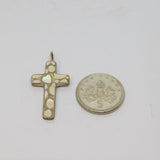 Sterling Silver Shell Heart & Enamel Pattern Cross Charm Pendant Vintage c1970