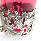 Edwardian Sterling Silver Classical Pattern Cranberry Tea Glass Antique London