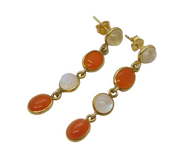 Sterling Silver Gilt, Moonstone & Carnelian Drop Stud Earrings Vintage c1990s