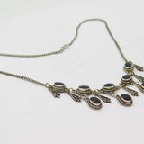 Sterling Silver Black Onyx Agate Deco Style Filigree Necklace Vintage c1970