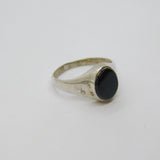 Sterling Silver Black Onyx Oval Signet Band Ring Vintage c1970 Size F 1/2