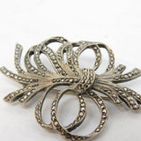 Sterling Silver Marcasite Set Bow Brooch Antique c1930 Art Deco