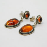 Sterling Silver & Baltic Amber Set Drop Stud Earrings Vintage c1980s