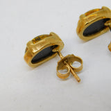 9ct Yellow Gold & Baltic Amber Stud Earrings Vintage c1970s