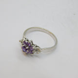Sterling Silver Amethyst & White Topaz Cluster Dress Ring Vintage c1970 Size M