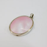 Sterling Silver Natural Pink Shell Large Oval Drop Charm Pendant Vintage c1970