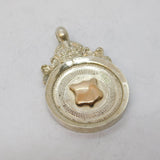 Sterling Silver & Gold Fronted Crown Form Fob Medal Antique 1928 Chester