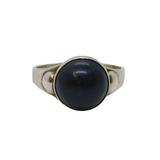 Sterling Silver Cabochon Round Black Onyx Studio Band Ring Vintage c1990 Size M
