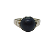 Sterling Silver Cabochon Round Black Onyx Studio Band Ring Vintage c1990 Size M