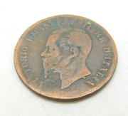 Italian King Vittorio Emanuele II 5 Centesimi Coin Antique 1861 Victorian