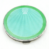 Sterling Silver & Green Guilloche Enamel Mirror Compact Antique 1935 Birmingham