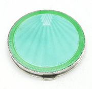 Sterling Silver & Green Guilloche Enamel Mirror Compact Antique 1935 Birmingham