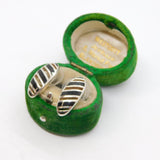 Pair of Sterling Silver Cut Out Black Enamel Stripe Stud Earrings Vintage c1990