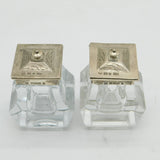 Victorian Pair of Sterling Silver & Cut Glass Ink Pots Antique 1848 Sheffield