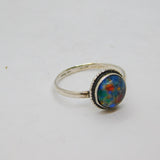 Sterling Silver Colourful Frosted Glass Cabochon Dress Ring Vintage c1980 Size N