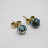 Pair of Sterling Silver Opal Pieces In Resin Ball Stud Earrings Vintage c1970