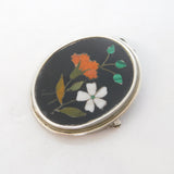 20th Century Silver Mounted Pietra Dura Mosaic Floral Pendant Brooch Antique
