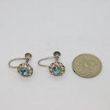 Edwardian Pair of Sterling Silver Blue Paste Screw Back Earrings Antique c1910