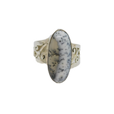 Sterling Silver Cabochon Moss Agate Patterned Studio Ring Vintage c1980 Size T