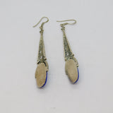 Pair of Sterling Silver Mexican Lapiz Lazuli Cutwork Hook Earrings Vintage c1970