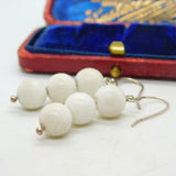 Sterling Silver and White Ceramic Beads Dangle Earrings Vintage c1970