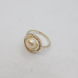 Sterling Silver Pearl & Spinel Spiral Form Dress Ring Contemporary c1990 Size L