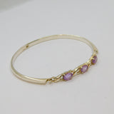 Sterling Silver Triple Oval Amethyst Hook On Bangle Bracelet Modern c1990s
