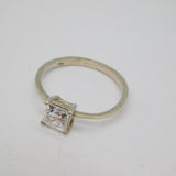 Sterling Silver Square CZ Solitaire Dress Ring Vintage c1970 Size L 1/2