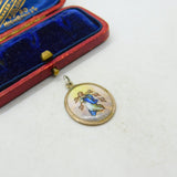 Religious Mary and Cherubs Angels Enamel Sterling Silver Pendant Charm Antique