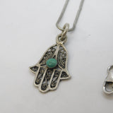 Sterling Silver & Turquoise Hamsa Hand Pendant Necklace Vintage c1970s