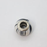 Sterling Silver Black & White Patterned Charmbead For Bracelet Vintage c2000