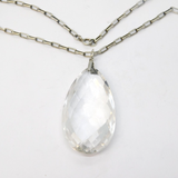 Victorian Sterling Silver Faceted Rock Crystal Pendant Necklace Antique c1890