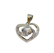 Sterling Silver CZ Set Swirly Open Heart Charm Pendant Vintage c2000