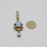 Sterling Silver 3 Citrine, Cabochon Moonstone & Pearl Pendant Vintage c1970s