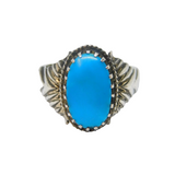 Sterling Silver Turquoise Cabochon Oval Signet Band Ring Vintage c1970 Size S