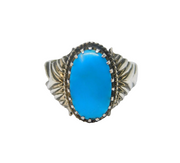 Sterling Silver Turquoise Cabochon Oval Signet Band Ring Vintage c1970 Size S