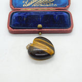 Sterling Silver Tiger's Eye Heart Fob Charm Pendant Vintage c1970